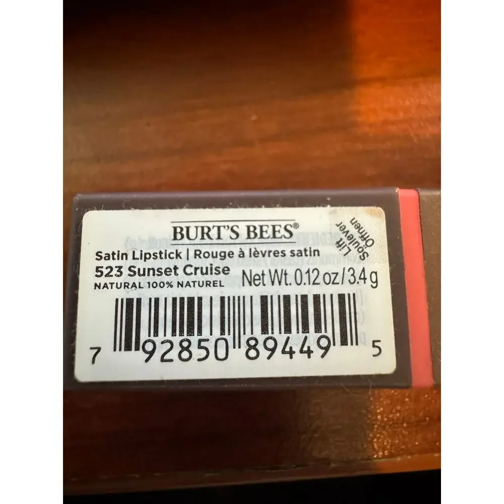Burt's Bees Satin Lipstick 523 Sunset Cruise 100% Natural 0.12 Oz / 3.4 g NWB